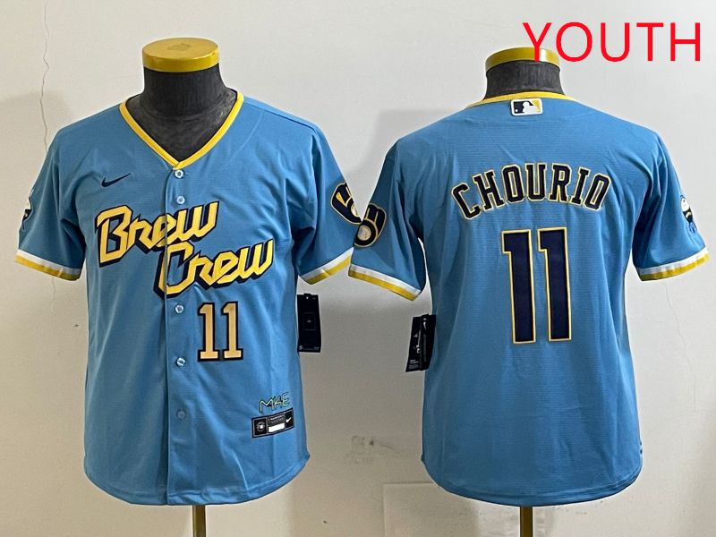 Youth Milwaukee Brewers #11 Chourio Light Blue City Edition 2025 Nike MLB Jersey style 5